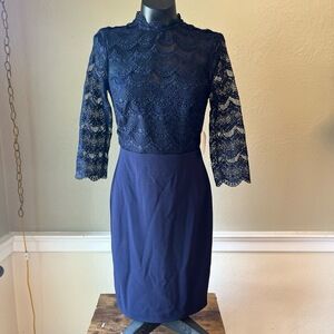 NWT Paper Dolls Dress Womens Size 6 Navy Sheath‎ Lace Overlay 3/4 Sleeve Elegant